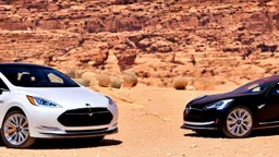 A Tesla's 'Model S Plaid' is racing at top speed, at Petra, in Jordan. CINEMATIC. WIDE ANGLE LENS.