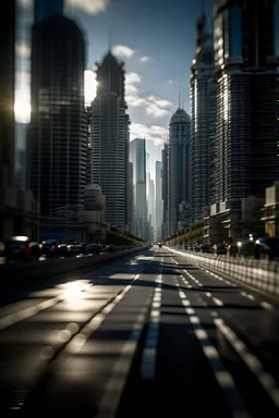 road secured onto sky scrapers, shot on Hasselblad h6d-400c, zeiss prime lens, bokeh like f/0.8, tilt-shift lens 8k, high detail, smooth render, down-light, unreal engine, prize winning