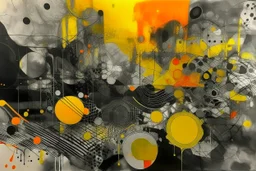 ink and paint of holo sizzle, arafed nonsense contradicting in liminal space, double negative vibe, unnerving vibe, whimisical influence, grotesque vibe, ink and tint leak, minimal, brutalist, Aztec, drab and gray and orange and yellow