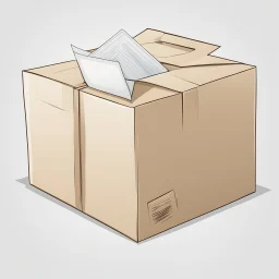 illustration of a carton moving box with an envelope in it against a white background. Full frame