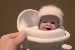  baby Who looks like donald trump in a Baby carriage tucked in wearing a bonnet and sucking his thumb