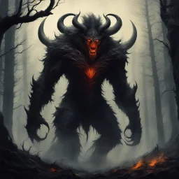 The Beast, a towering monstrosity with eyes that glow like the fires of the underworld, is said to be the embodiment of an ancient curse. With horns that twist like the roots of ancient trees and fur as dark as the night, it strikes terror into all who dare to wander into its domain. Its massive, gnarled limbs crush the earth beneath it, and its breath, a cold fog, brings an unnatural chill to the air.