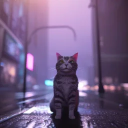 Cyberpunk,cat in night city on the rain unreal engine 5, octane render,cinema4d, dynamic lighting, 8k, redshift render, highly, hyperrealism ultra realistic, hyper realistic.