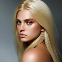 Photorealistic headshot of a fierce blonde warrior