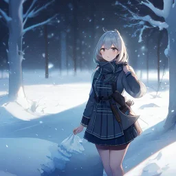 Clear Focus, High resolution, a girl in the snow, wearing a short skirt