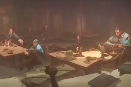 4 Adventurers Resting in tavern beds, fantasy