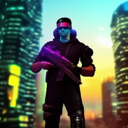 Cyberpunk Soldier Fighting in a cyberpunk city