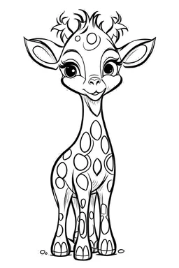 outline art for cute baby giraffe coloring page for kids, white background, sketch style, full body, only use outline, cartoon style, clean line art, no shadows, clear and well outlined