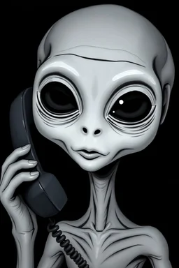 grey alien talking on the phone