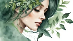 portrait of a woman, watercolor drawing of a dark green gothic bouquet of medicinal herbs and branches with leaves on a white background, Trending on Artstation, {creative commons}, fanart, AIart, {Woolitize}, Charlie Bowater, Illustration, Color Grading, Filmic, Nikon D750, Brenizer Method, Side View, Perspective, Depth of Field, Field of View, F/2.8, Highlights, Tonal Colors, 8K, Full-HD, ProPhoto RGB, Perfectionism, Edge Lighting, Natural Lighting, Soft Lighting, Accent Lighting, Diffraction