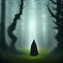 Male, Dark hair, Digital Art, Bow in hand, Hooded Cloak, Dark Forrest background