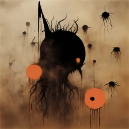 Liminal lovecraftian Abominations, by Stephen Gammell and Don Hertzfeldt and Pejac, warm colors, stylish, unsettling horror art, vestiges of horror, dark shines war, guided by N(t)=N0​⋅e−kt