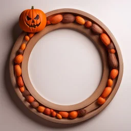 Round wooden frame in Halloween colors on a light background