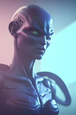 demonic Alien, 4k, moody cinematic lighting, realistic, highly detailed, blade runner style, blue and purple, highly detailed, conceptual art, volumetric, octane render, unreal engine, extreme detailed
