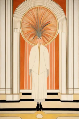 a woman with feathers in an Art Deco foyer by artist "Hilma af Klint"by artist "Erté"