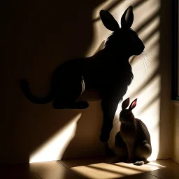 A rabbit on the wall and the silhouette of a lion