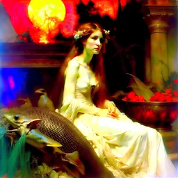 ((Masterpiece:1.2)(award-winning:1.1) caliber, professionally executed,utmost (precision and ultra-detail:1.3)techni-color , In the style of (ellen von unwerth:1.2, (Zdzisław Beksiński:0.5, John William Waterhouse,John Singer Sargent) in a desaturated, realistic, pop art style), glamor shot, 24-year-old Arab woman. Her long, curly black hair cascades down her shoulders, framing her face and her large, blank eyes. Her petite body,barbie aesthetic, portrait taken at Glamour Shots, 1988 captivating