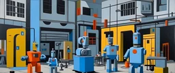 A gray colored robot factory painted by Stuart Davis