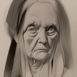 Drawing sketches A figure that embodies discretion in the form of an old woman