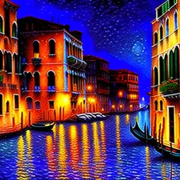 Dibujo al oleo de Venecia de noche estilo Vincent van Gogh