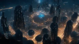 dark cyberpunk city from above the sky