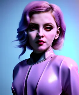 Artist, young madonna, android woman, sweet, clean skin, long eyeliner, contour makeup, short hair, circuits, ghost in the shell, latex coat, feather, cyber punk, neon, bamboo, blood, portrait, studio photo, unreal engine 5, soft color, 16 bit, god lights, ray tracing, RTX, lumen lighting, ultra deatail, volumetric lighting, 3d, finely drawn, hd.