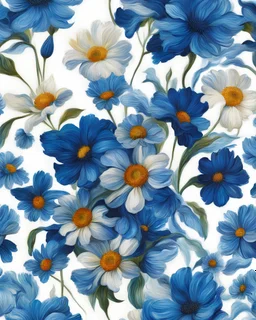 bright blue flower van gough mix on white background