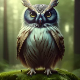 intricate details, realistic, octane, unreal engine, portrait, natural lighting,shiny, Photorealism, High detail, Hyper realistic Owl in forest, macro lens blur,sharp focus,masterpiece trending by artstation