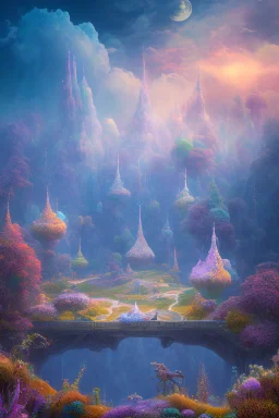 6. Create a surreal and dreamlike landscape with floating islands and colorful skies