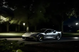 Ferrari silver 812 Fast, Beautiful gal, moonlight, trees calm ambience..