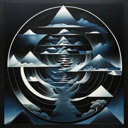 photogram of different levels each with a unique terrain, levels are circular pyramidal and square, expansive, sinister, dark vibrant colors, surreal, by Tetsuo hara, by Go Nagai, smooth matte oil painting, meander art