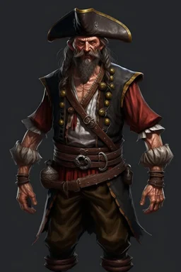 ,make a ugly human but very realistic. Make it wearing a pirate dress standing by the ship stern