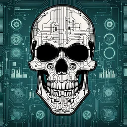 FLAT VECTOR LAYERED IMAGE OF CYBERNETIC SKULL PARTS IN A SCHEMATIC