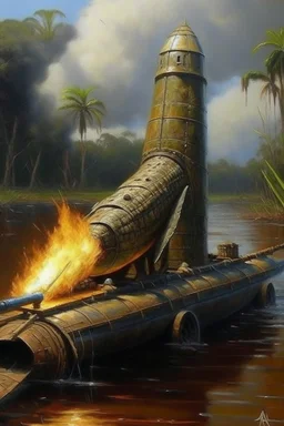 crocodile that looks like a rocket going in for landing, prize winning oil painting