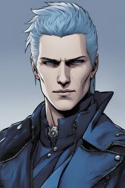 an illustration of Vergil with blue hair from devil may cry 5
