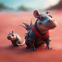 elongated female ninja dog rat hippo snail witch on the red sand beach ,bokeh like f/0.8, tilt-shift lens 8k, high detail, smooth render, down-light, unreal engine