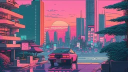 soothing 80s Japanese city ,