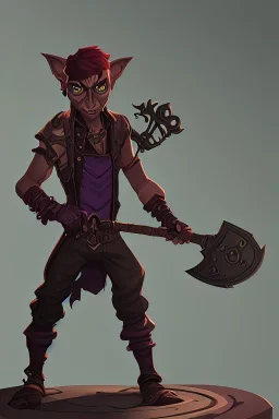 goblin holding an axe in a city in a steampunk style