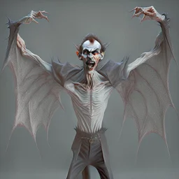 a vampire with arms outstretched viewed from the side photorealistic