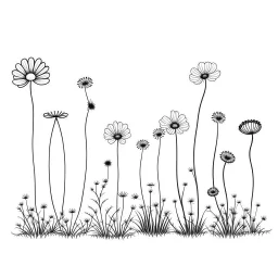 set of growing wind flower on the grace on ground, ONE lineS art, white background, minimalis, different view, only white bakcground solid.