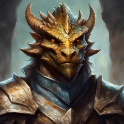 dnd, portrait of dragonborn with imperial topaze scale