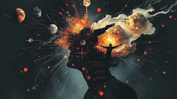 collage, double exposure, in space they can't hear you scream, dave mckean, inspired by zdzislaw beksinski's nightmare paintings, wassily kandinsky, head exploding, headache, hd photography, explosion of thoughts