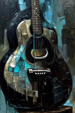 Thick impasto Oil painting of a guitar in the style of Jeremy Mann