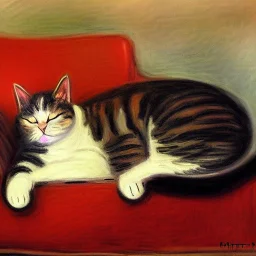 oil portrait of a Cat sleeping in a sofa by Monet 8k