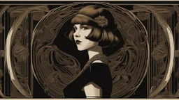 Full Body, Art Nouveau Woman With A Bob With A Fringe Hairstyle, 1920s flapper style Clothing, Steampunk, Black Background, photorealism