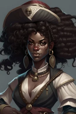 black African female pirate sorcerer with afro hair dnd