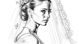 white background, bride, black and white pencil drawing, 3d, 64k, high resolution, high detail, computer graphics, hyperrealism, f/16, 1/300 sec. digital painting, double exposure,