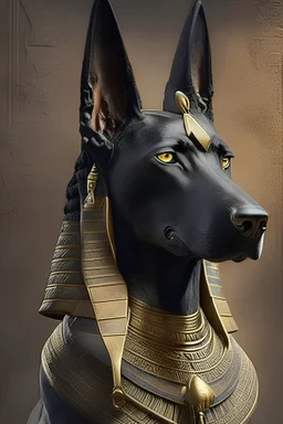 pastor belga de pelaje negro de la epoca de egipto estilo anubis