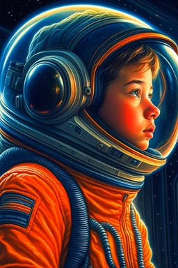 a close up of a boy in a space suit, portrait of an astronaut, portrait of an ai astronaut, jen bartel, portrait of astronaut, detailed astronaut, inspired by Tim Hildebrandt, futuristic astronaut, glowing spacesuit, sci-fi digital art illustration, stefan koidl inspired, in spacesuit, looking out into space, astronaut, a modern website displayed on visier