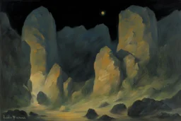 Night, mountains, rocks, rodolphe wytsman impressionism paintings